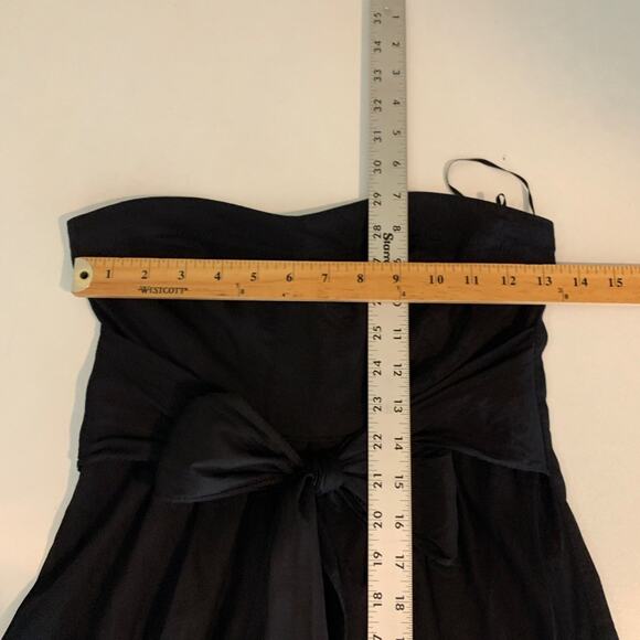Theory Dress Womens 0 Black Simms Linen Blend Strapless Sash Bow Front Pockets - Picture 10 of 15